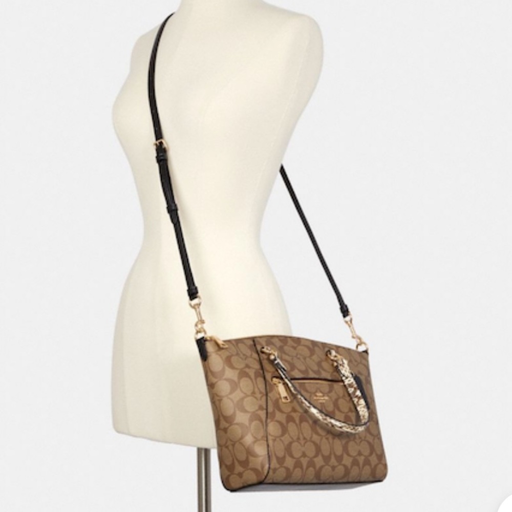 COACH Prairie Satchel / Shoulder In Colorblock Signature Canvas Khaki/Bl… - Picture 12 of 16